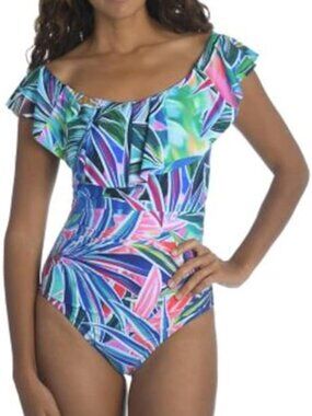 Women's Ruffled Bandeau One Piece Swimsuit - Size 8